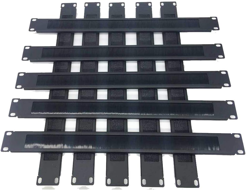 10 Pack 1U Horizontal Rack Mount Cable Management Panel with Cable Entry Brush for 19-Inch Rack Black U57458