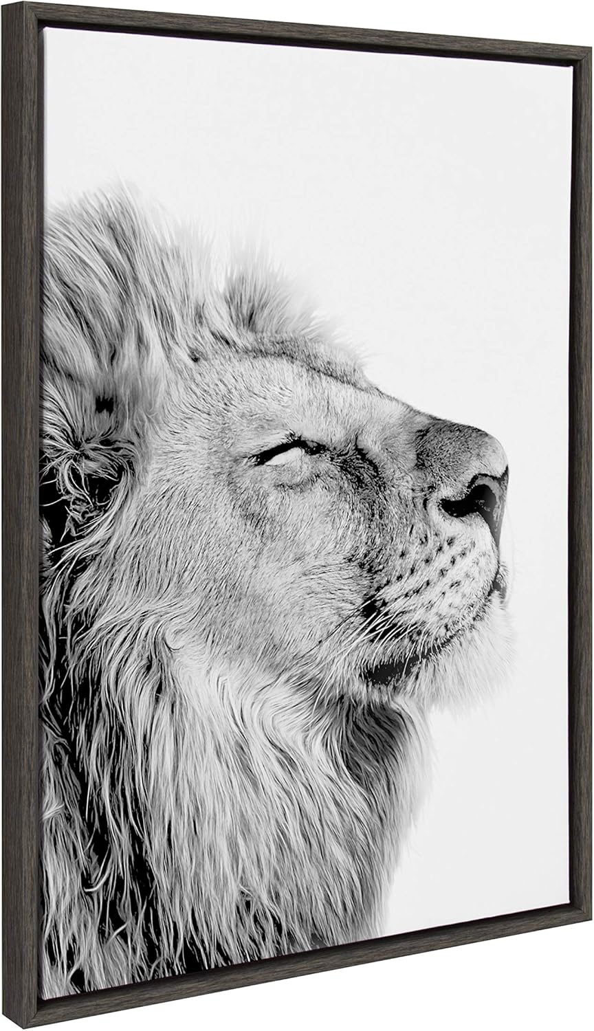 Black and White Lion Print Framed Canvas Wall Art G167