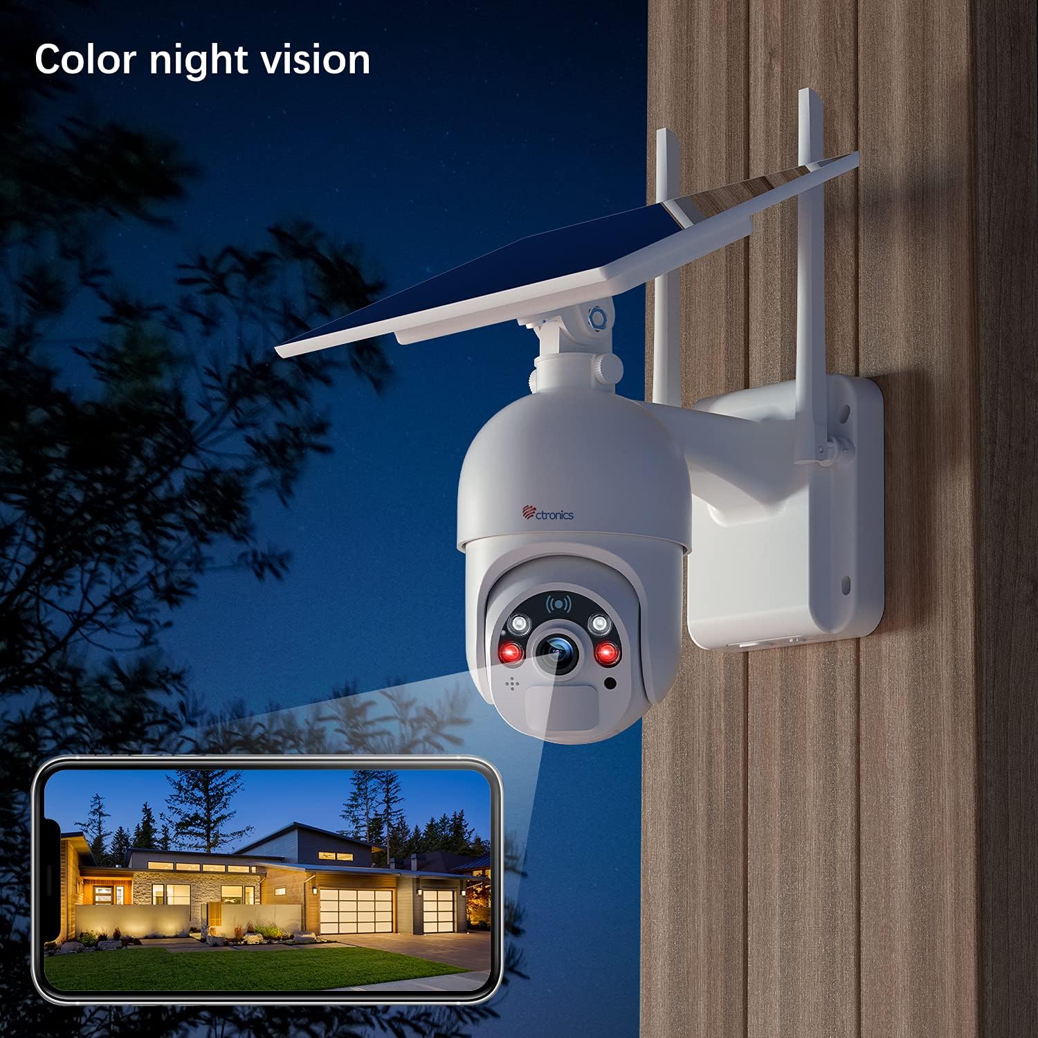 Solar Security Camera Outdoor Wireless WiFi Pan Tilt 1080P Color Night Vision with 10000mAh Rechargeable Battery A442714