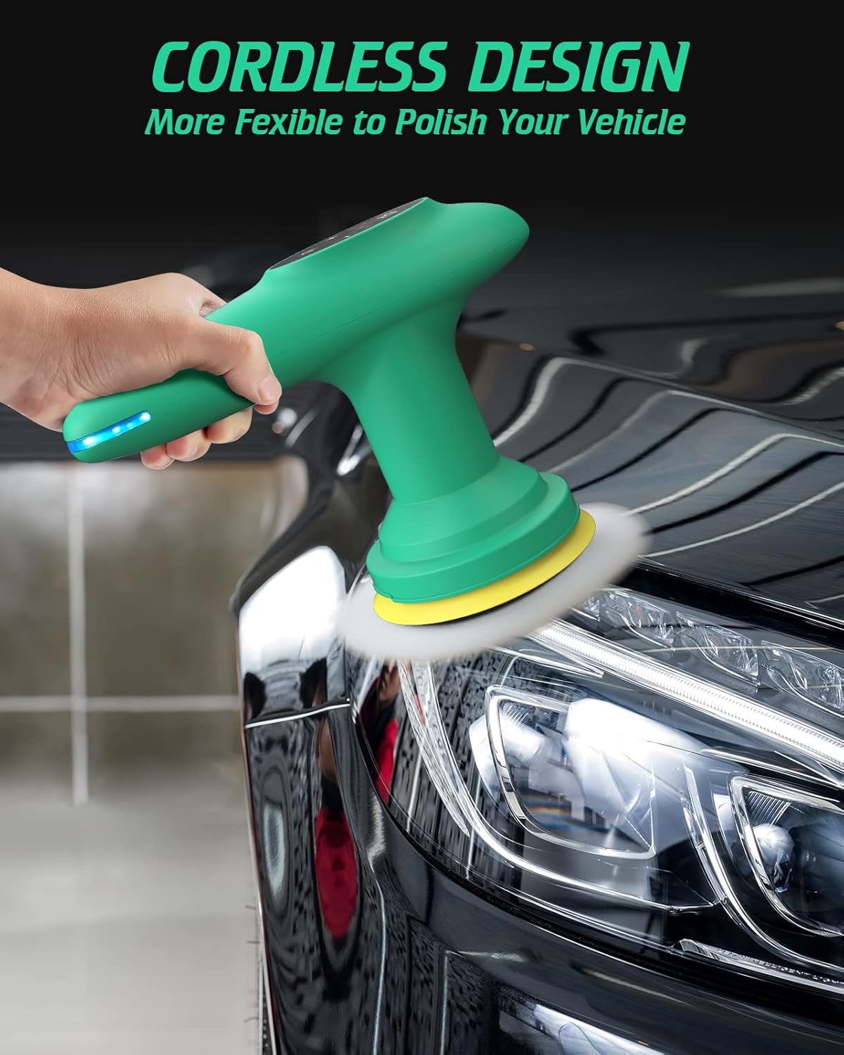 Cordless 4 inch Car Polisher with Touchscreen, 6 Speeds, Paste Wax & Pads, Pack of 2 O1773