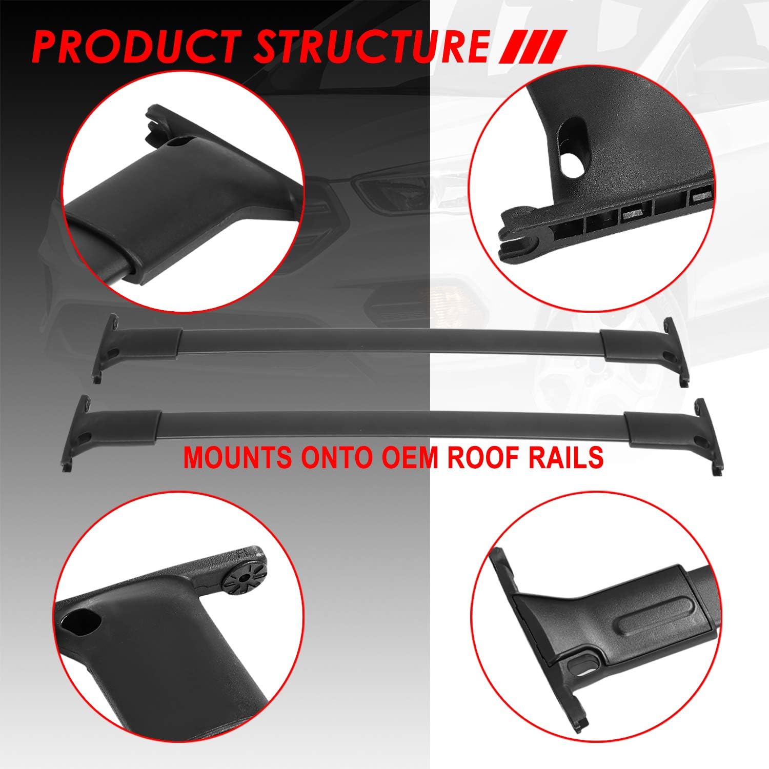 Matte Black Aluminum Roof Rack Cross Bars with ABS Mounting Brackets Q270