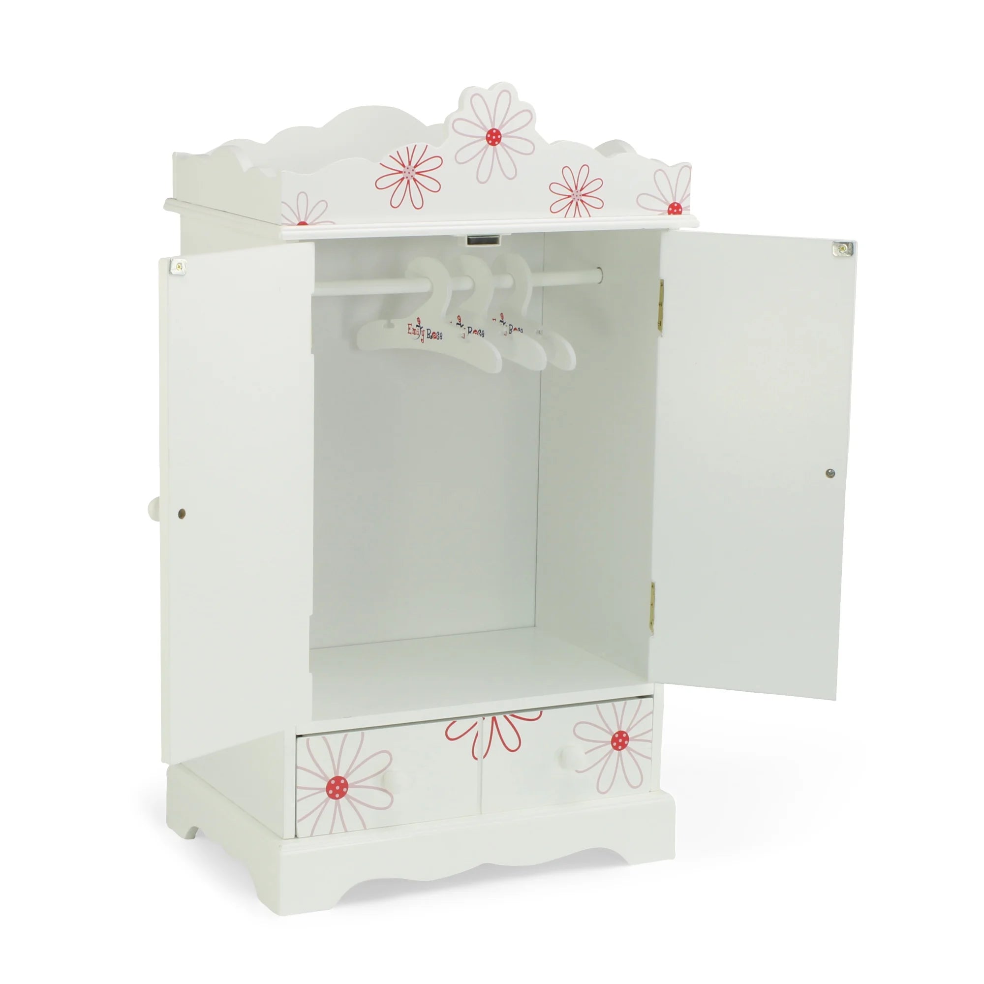 18 Inch Doll Clothes Storage Closet Armoire with 3 Notched Doll Clothes Hangers D96733