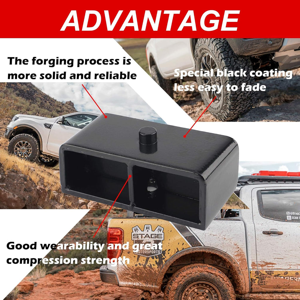 2'' Rear Black Leveling Lift Block Kit Square U-Bolts Pack of 2 S371273