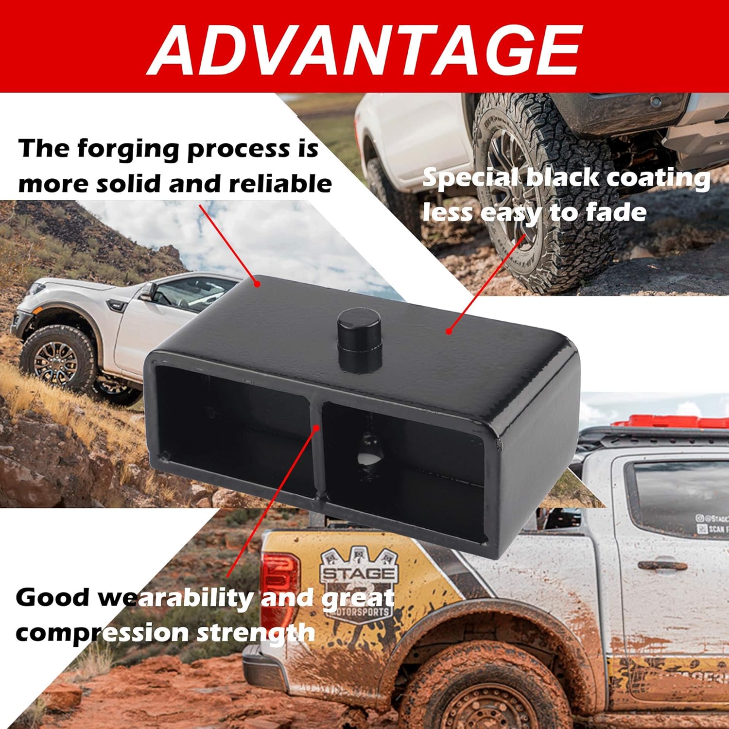 2'' Rear Black Leveling Lift Block Kit Square U-Bolts Pack of 2 S371273