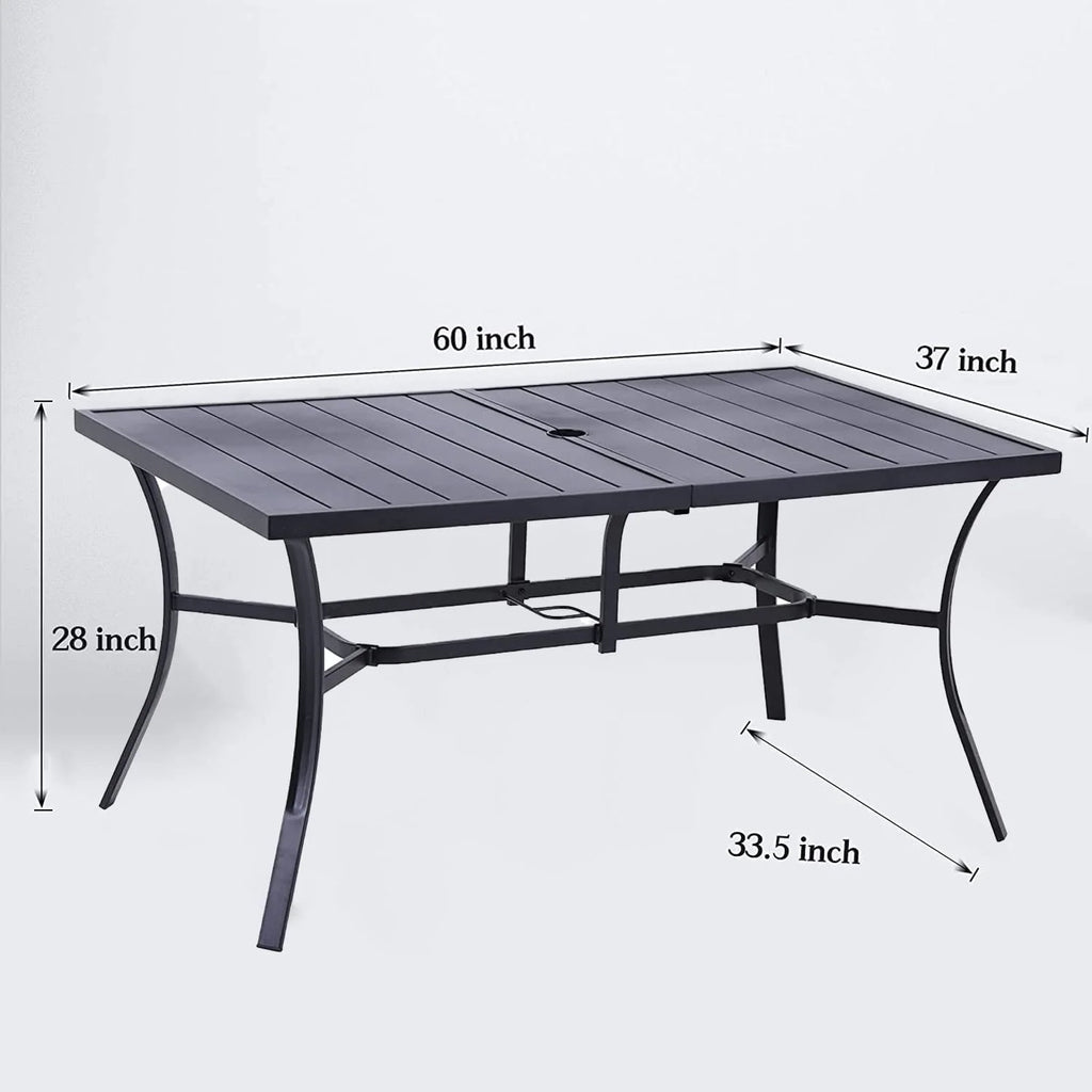 Black Rectangle Metal Patio Dining Table with Umbrella Hole K20801