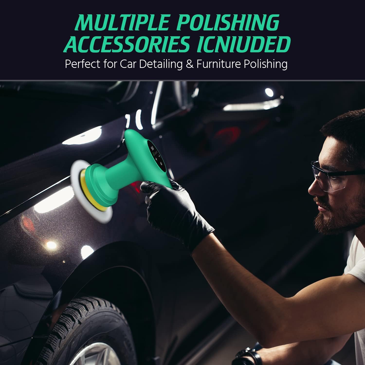 Cordless 4 inch Car Polisher with Touchscreen, 6 Speeds, Paste Wax & Pads, Pack of 2 O1773