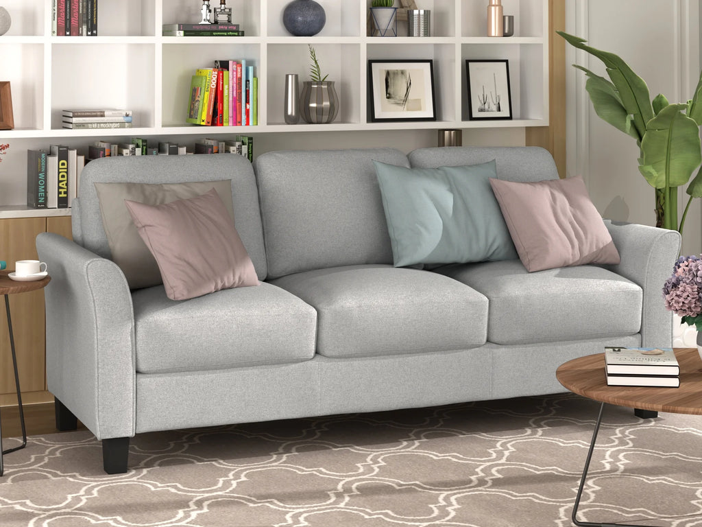 Light Gray 3-Seat Linen Fabric Sofa U125