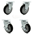 5 inch Black Polyurethane Wheel Swivel Top Plate Caster Set with 2 Brakes Z1721