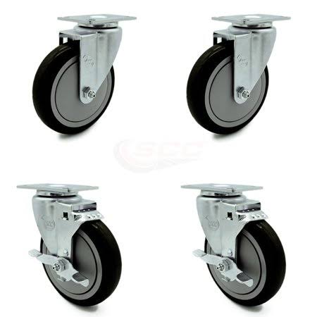 5 inch Black Polyurethane Wheel Swivel Top Plate Caster Set with 2 Brakes Z1721