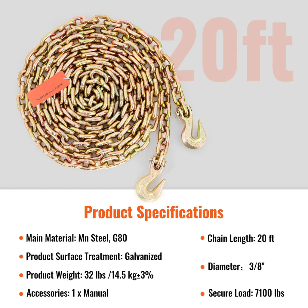 G80 Tow Chain with Hooks 3/8'' x 20' G7313