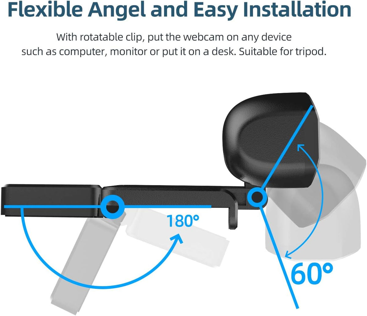 PC Webcam with Microphone and Cover, Full HD 1080P USB, 120-Degree View Angle V705