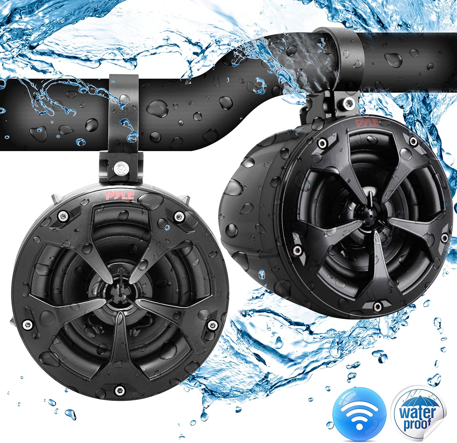 4” Waterproof Bluetooth Speakers with Amplified Speaker System for ATV/UTV, Aux Input, Marine Grade Weatherproof, 12V Vehicles N49094