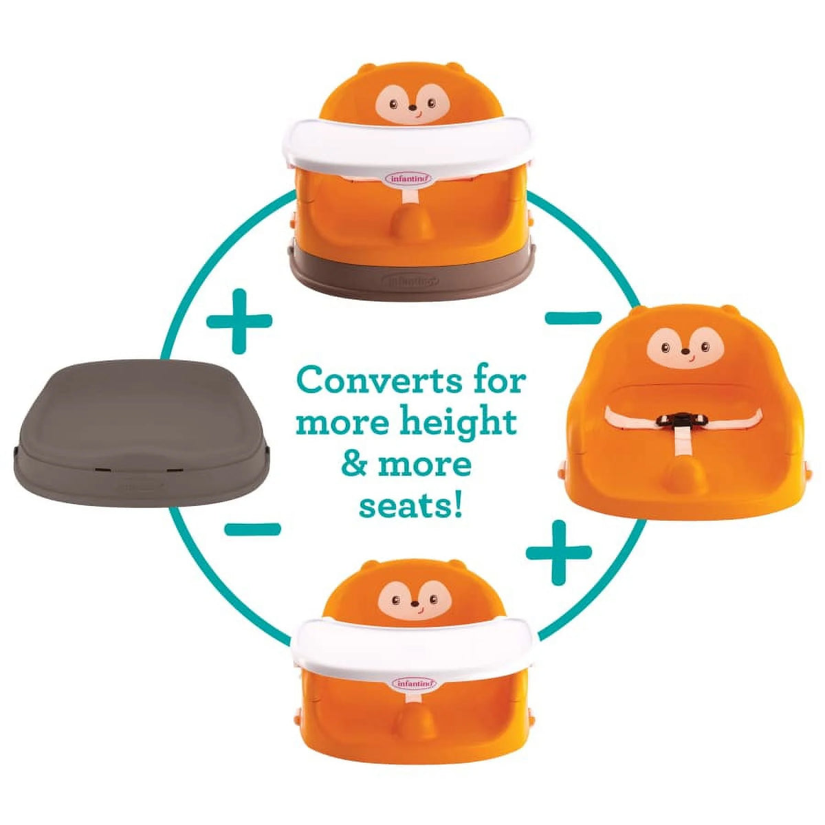 4-in-1 Lightweight Feeding Booster Seat, Orange Fox E468985
