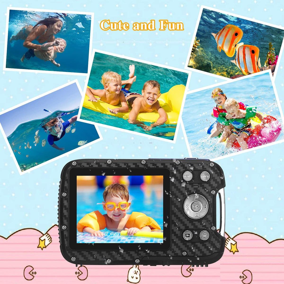 Blue 16MP 1080P Waterproof Digital Camera D1222