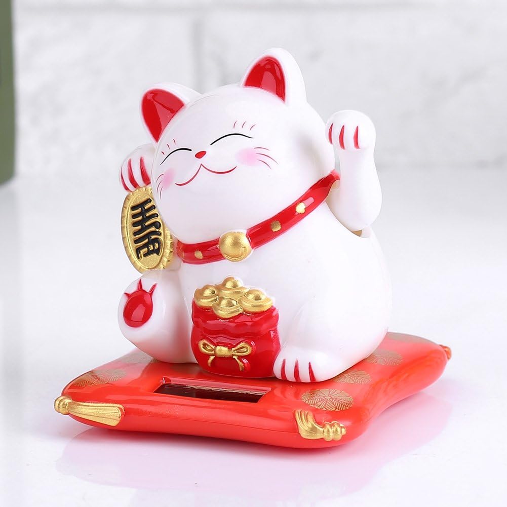 White Pack of 2 Solar Powered Waving Cat U806