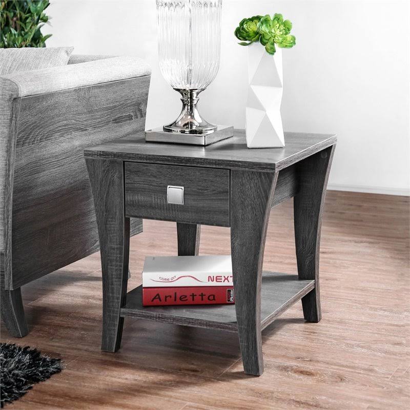 Gray 1-Drawer Wood End Table N109310