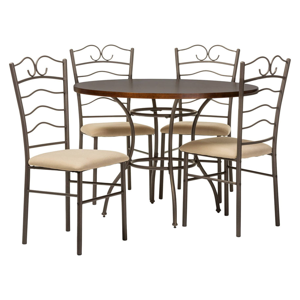 5-Piece Walnut Wood and Black Metal Dining Set L32122