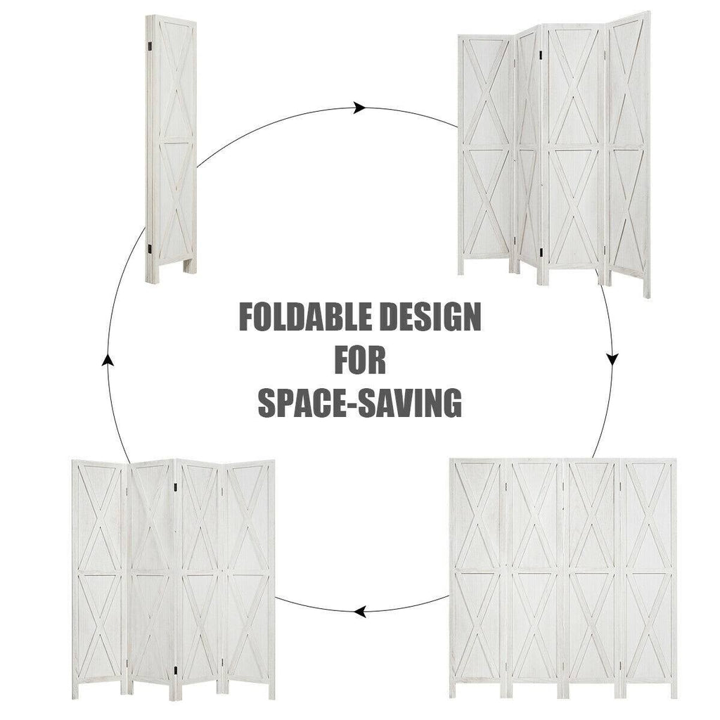 Brown 4 Panels Folding Wooden Room Divider S251