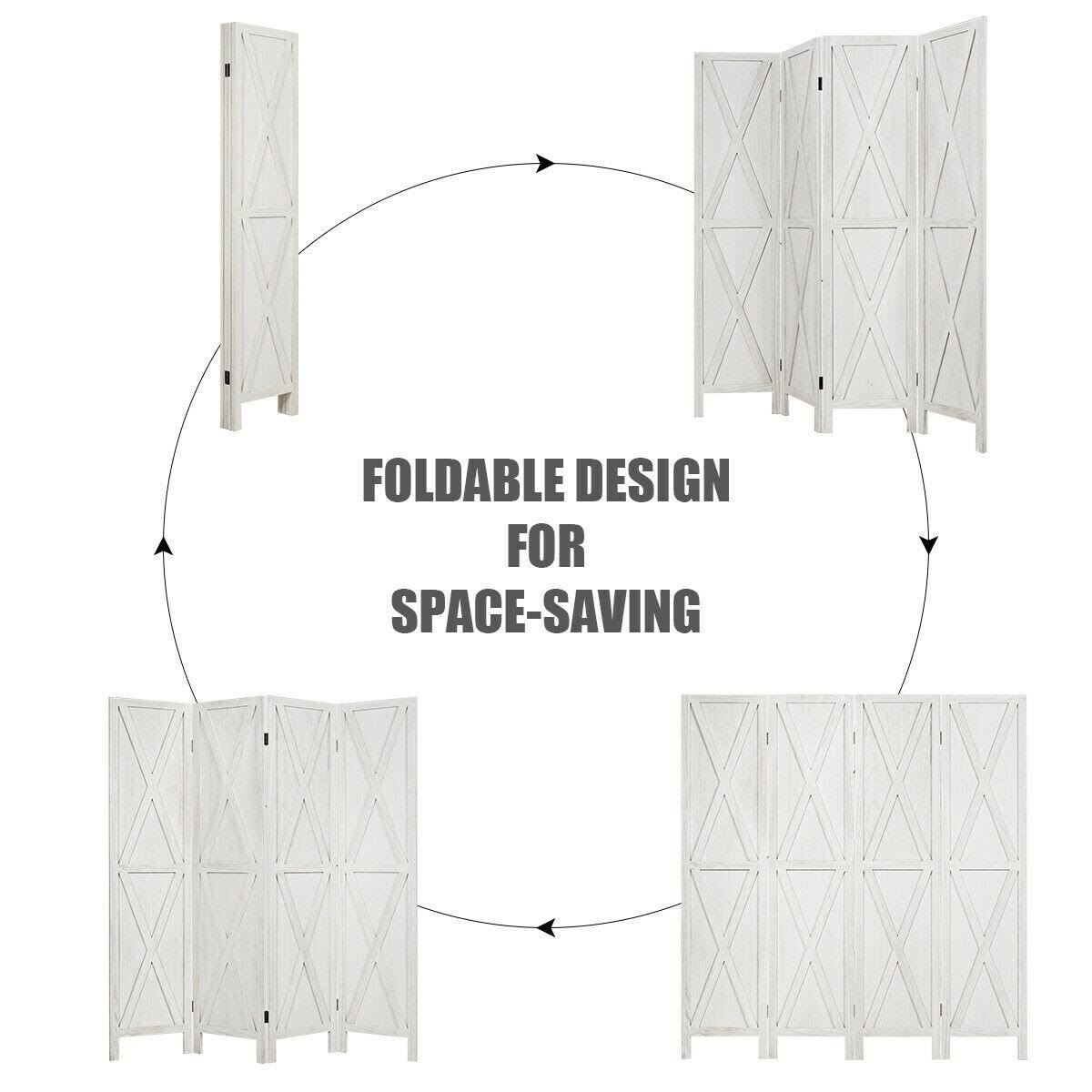 Brown 4 Panels Folding Wooden Room Divider S251