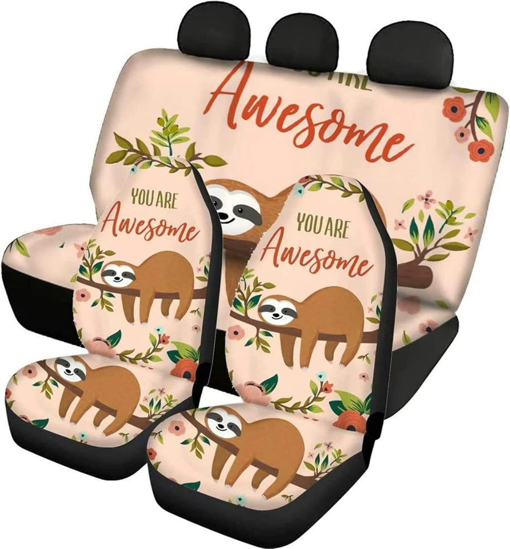 4Pcs Rainbow Color Printing Car Front Seat Covers Back Seat Protector Pads Bucket Seat Cushion M61285
