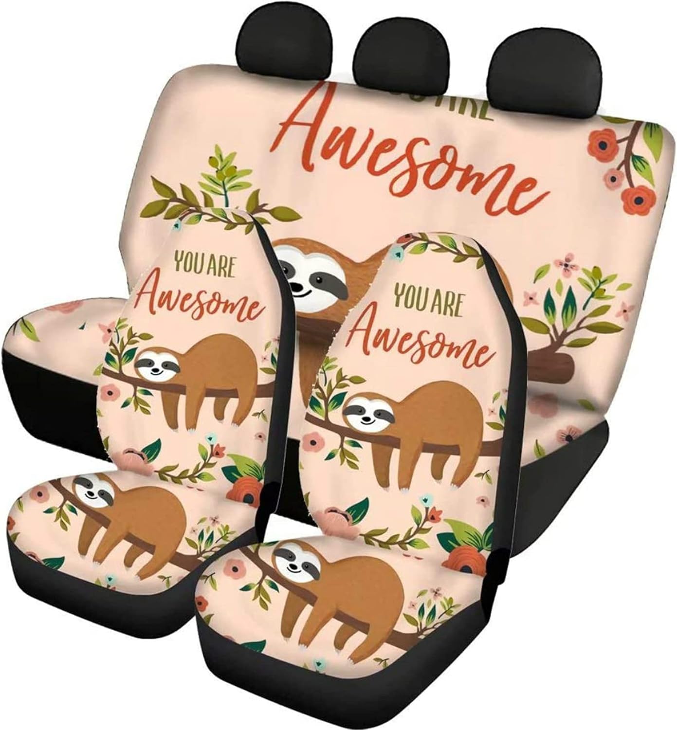 4Pcs Rainbow Color Printing Car Front Seat Covers Back Seat Protector Pads Bucket Seat Cushion M61285