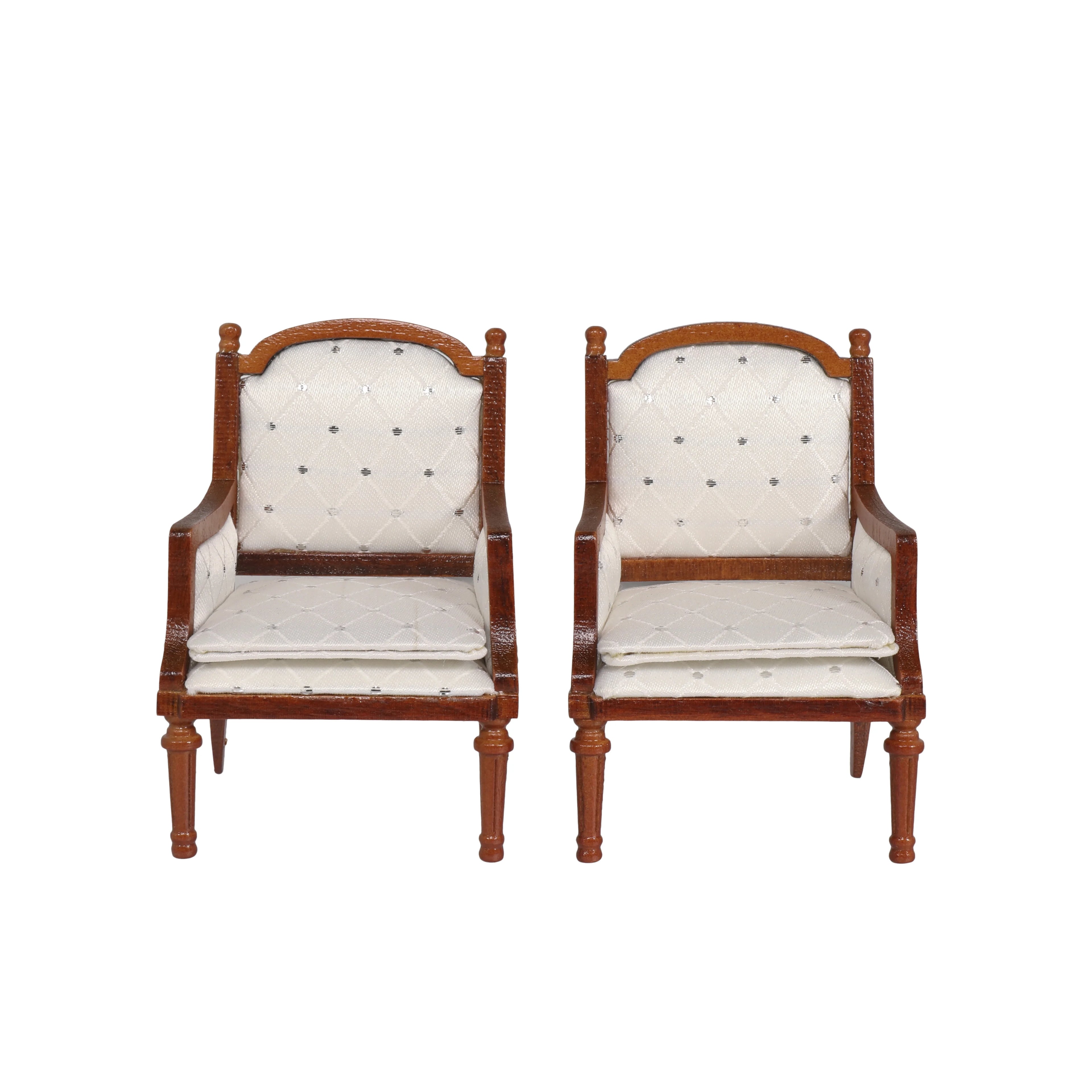 Set of 2 Wooden Dollhouse Armchairs Dark Brown Walnut Finish 1/12 Scale D3273