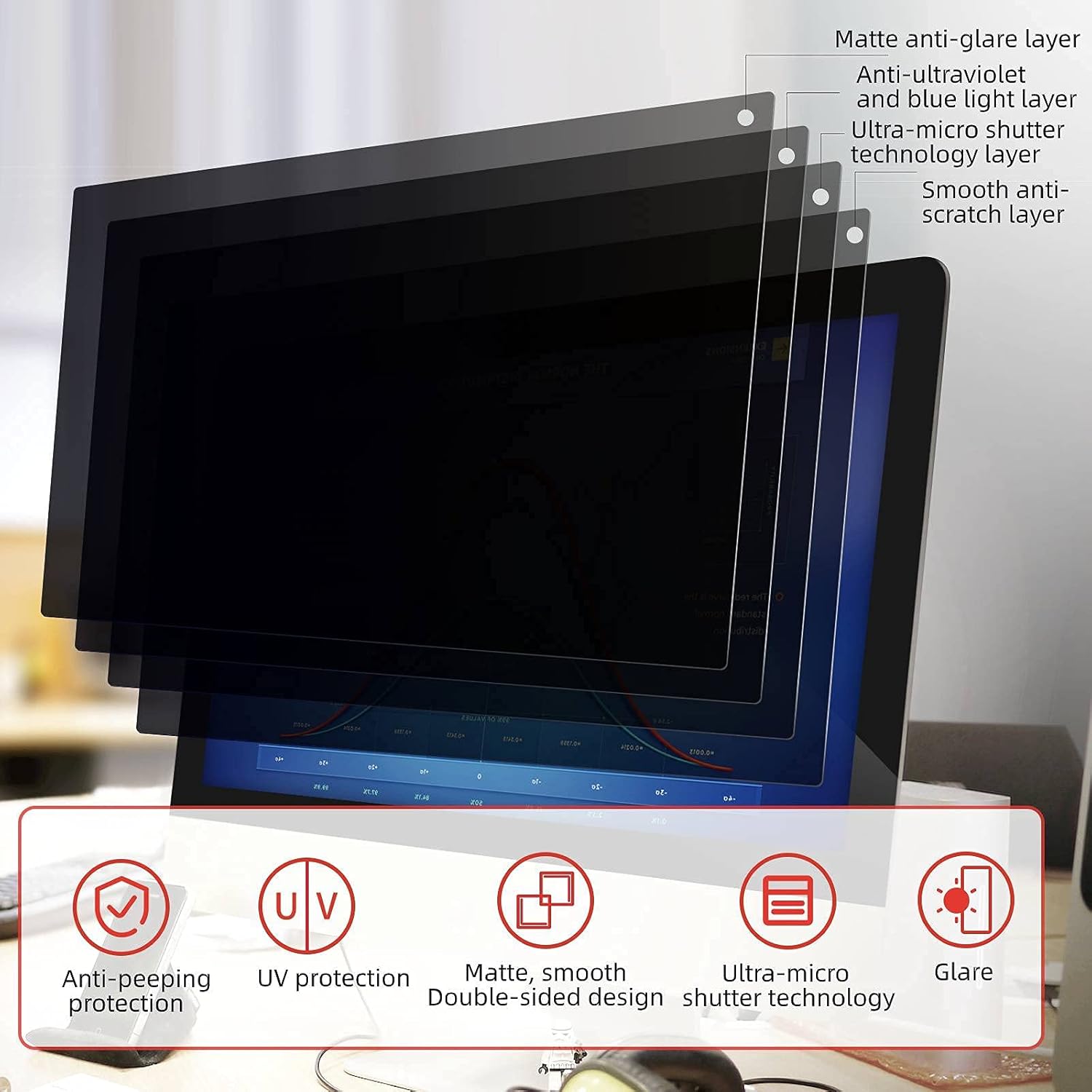 24 Inch Computer Privacy Screen Filter for 16:9 Widescreen Monitor, Transparent Black Pack of 2 F68888