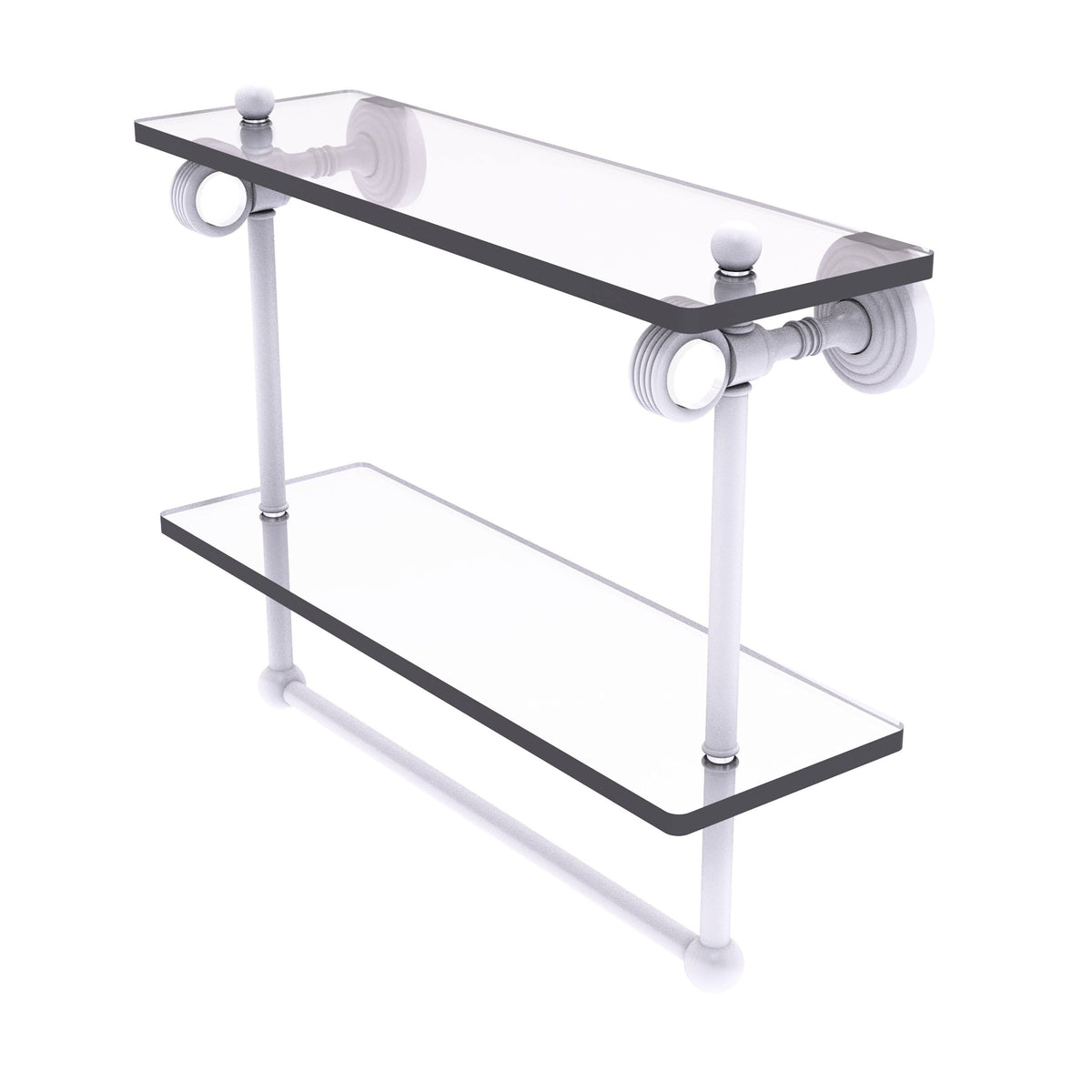 Double Glass Shelf with Towel Bar - Matte White / 16 inch K50009