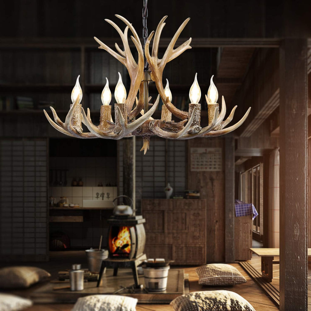 6 Light Resin Deer Antler Chandelier V448918