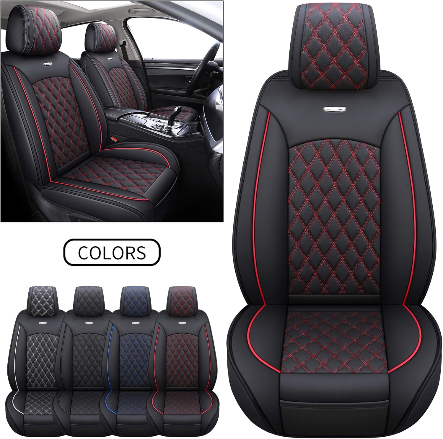 Black-White Waterproof Leather Car Seat Covers Full Set U347