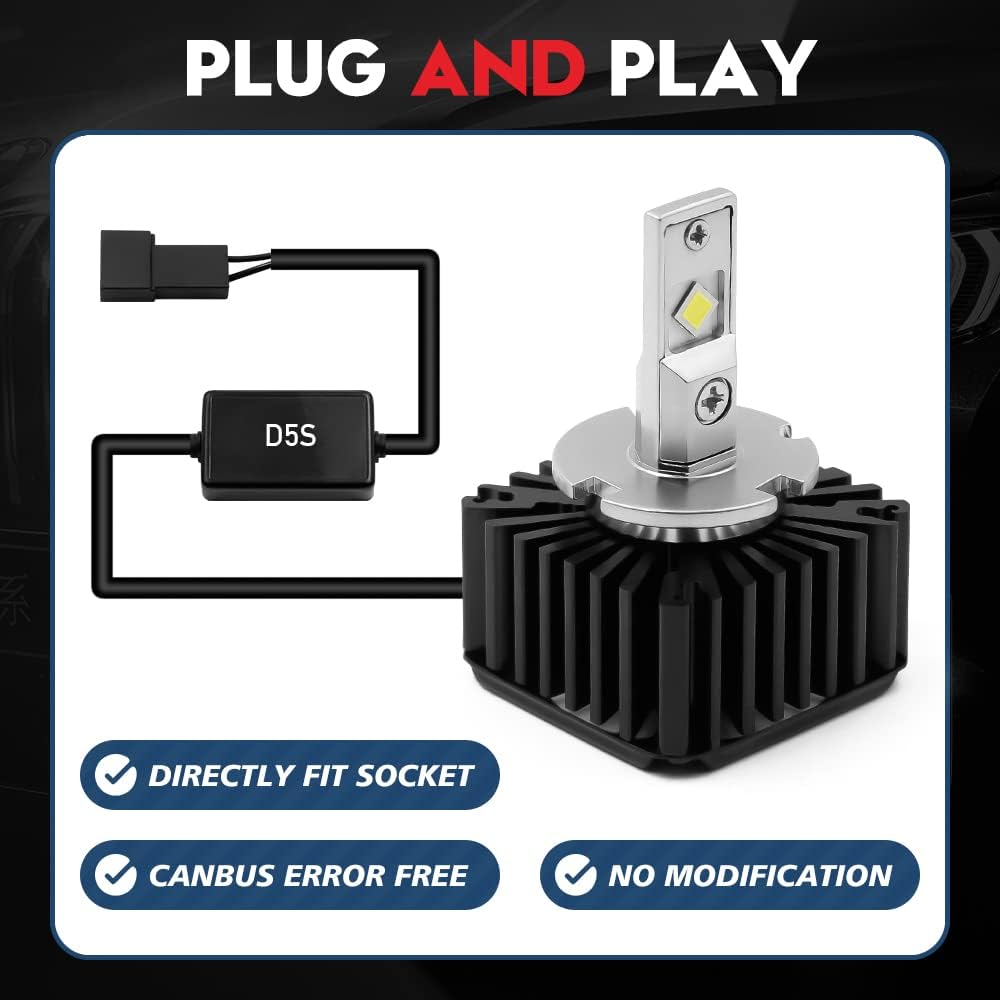 D5S LED Headlight Bulb Conversion Kit, 90W 9000Lms 6000K White, 24-CSP Chips, 2 Pack I5360