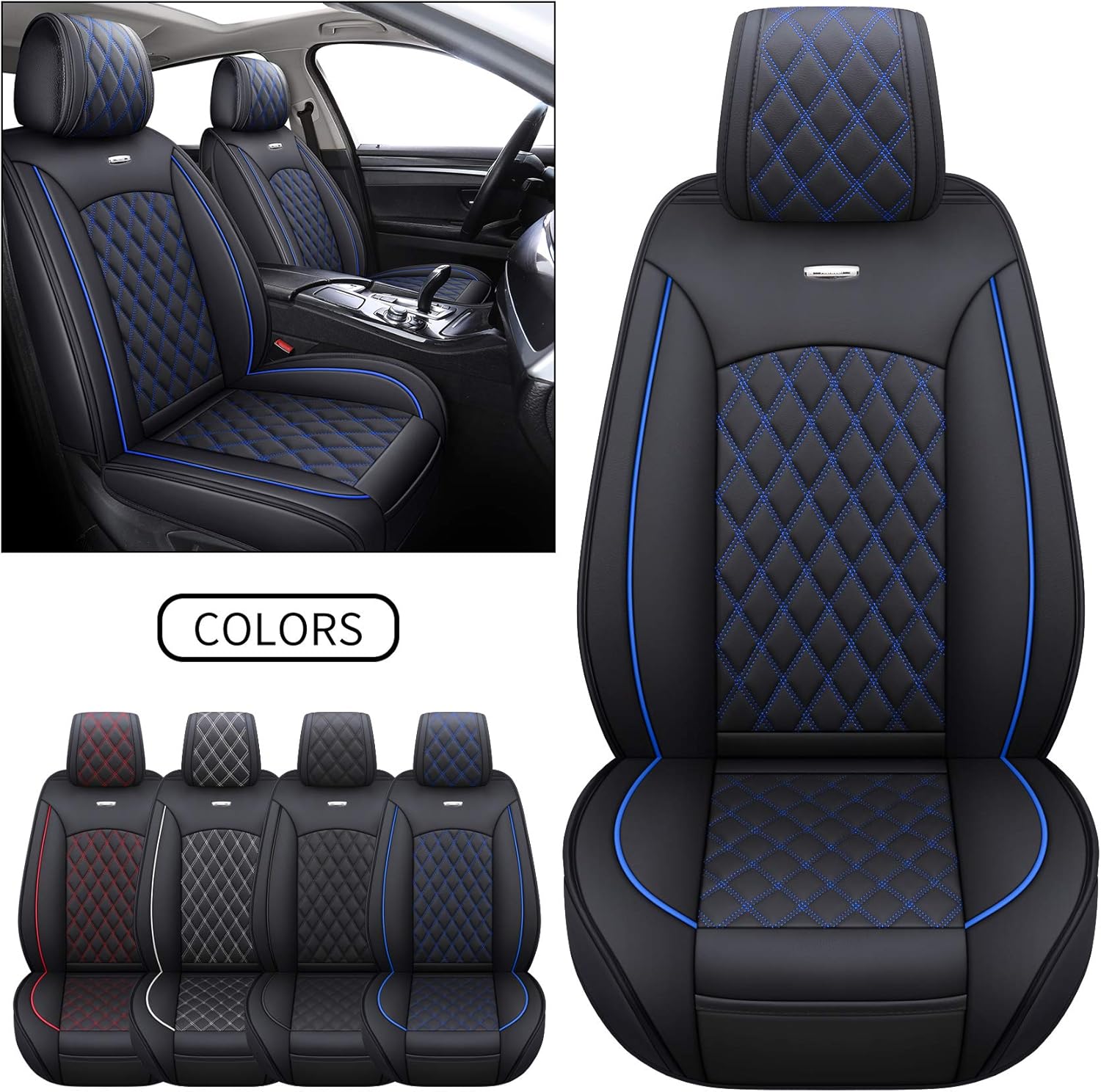Black-White Waterproof Leather Car Seat Covers Full Set U347