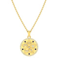 Round Blue Sapphire & White Diamond Chain Pendant Necklace in Yellow Gold Plated 925 Sterling Silver O602836
