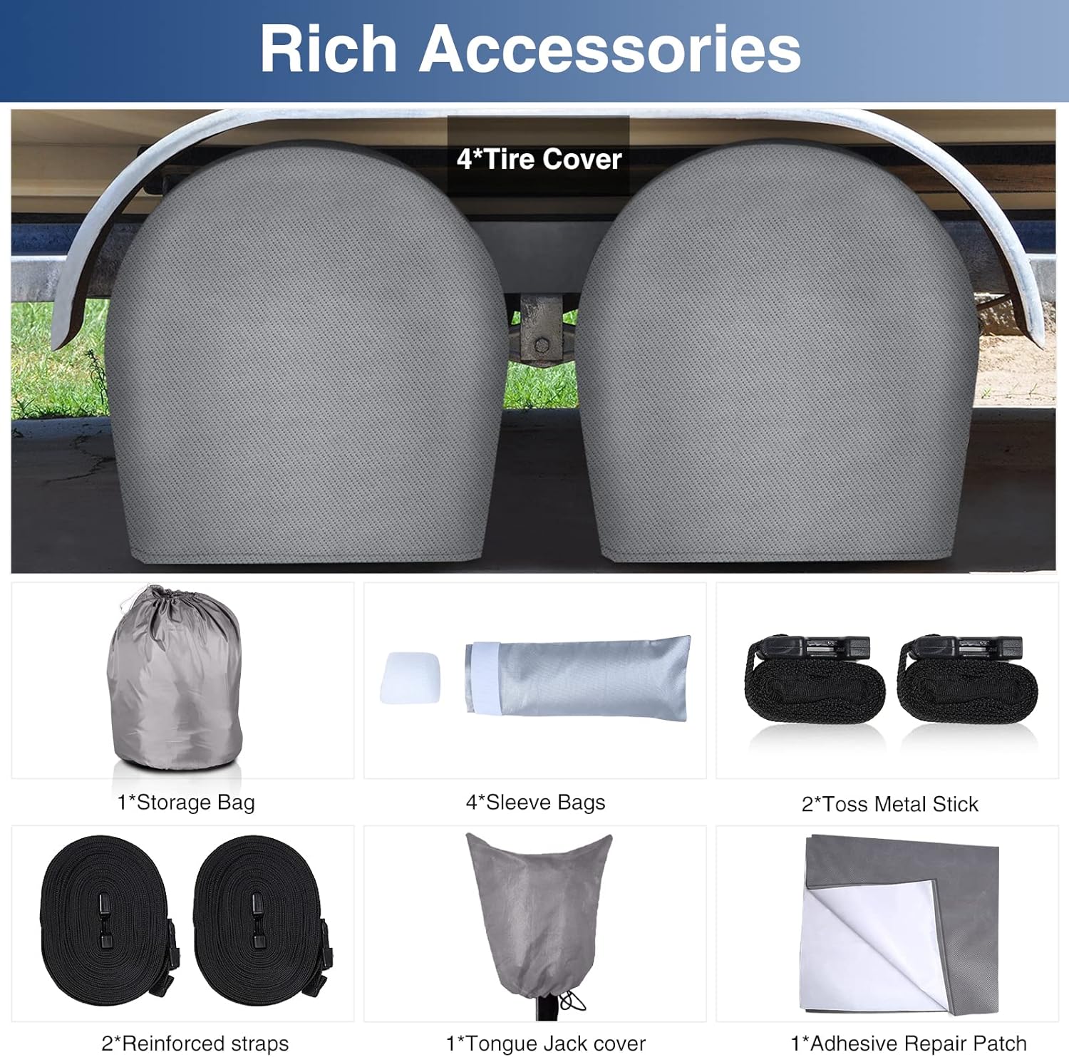 Upgraded Waterproof 500D Travel Trailer RV Cover with 4 Tire Covers, Tongue Jack Cover S59886