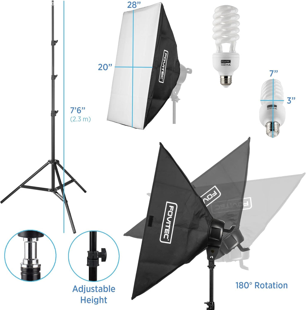 3-Light Fluorescent Studio Lighting Kit with Softboxes, Light Stands, & Carry Case A113551