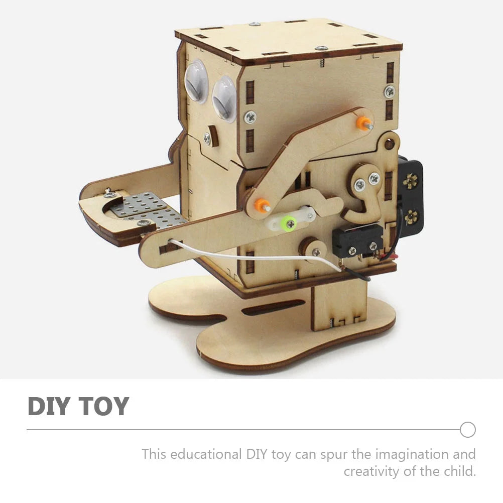 Wooden Piggy Bank Coin Eating Robot Toy G8637