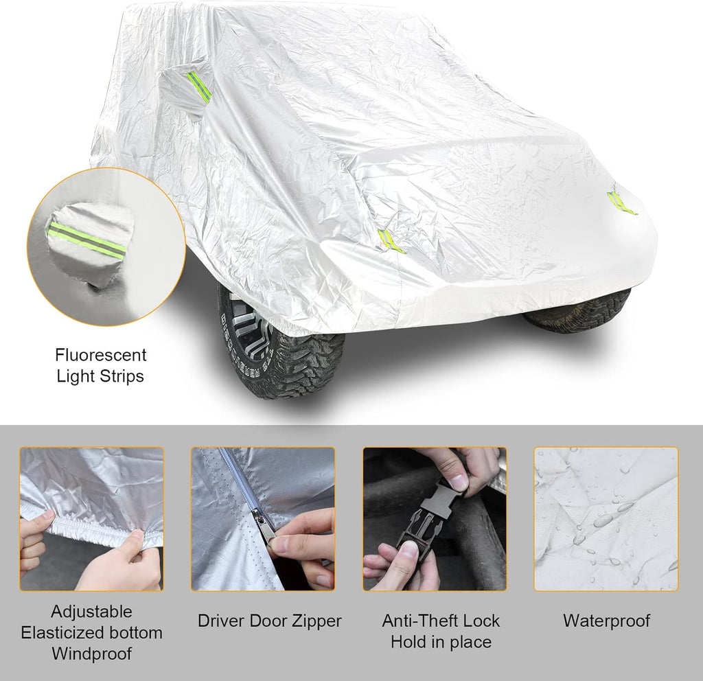 Silver 2-Door Full Car Cover with Driver Door Zipper D521
