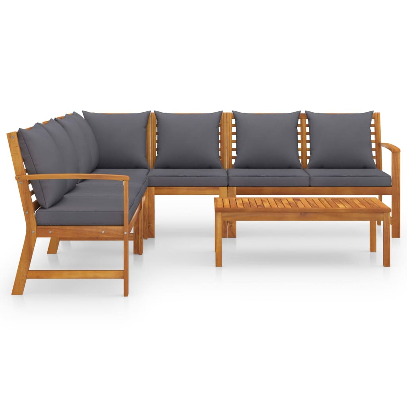 6 Piece Patio Lounge Set with Cushions Acacia Wood Outdoor Sectional Set D890