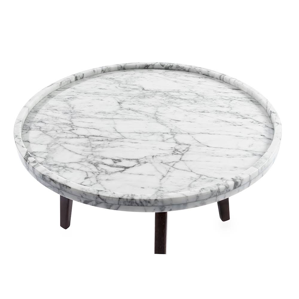 White Marble Side Table with Walnut Legs M615