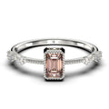 1.25 Carat Emerald Cut Morganite And Diamond Moissanite Thin Engagement Ring in 925 Sterling Silver With 18k White Gold Plating D85379