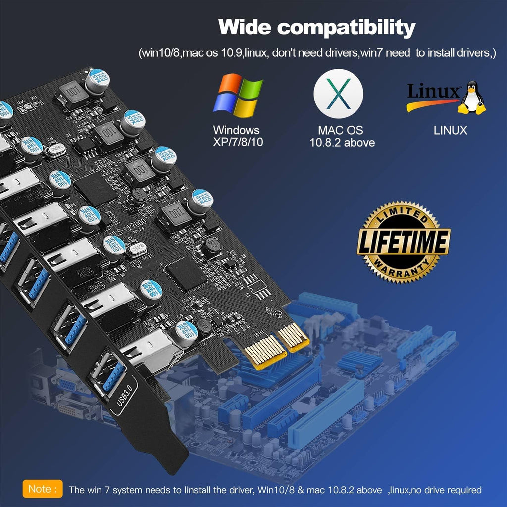 PCI-E to USB 3.0 7-Port Expansion Card Q999