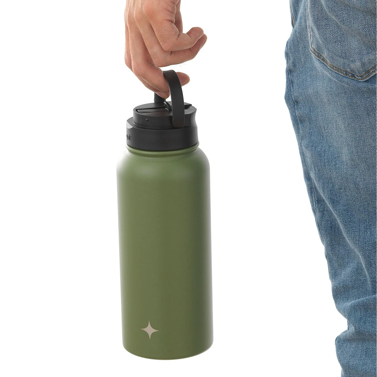 Green 32 oz Vacuum Insulated Water Bottle with Flip Lid & Sport Straw Lid W543030