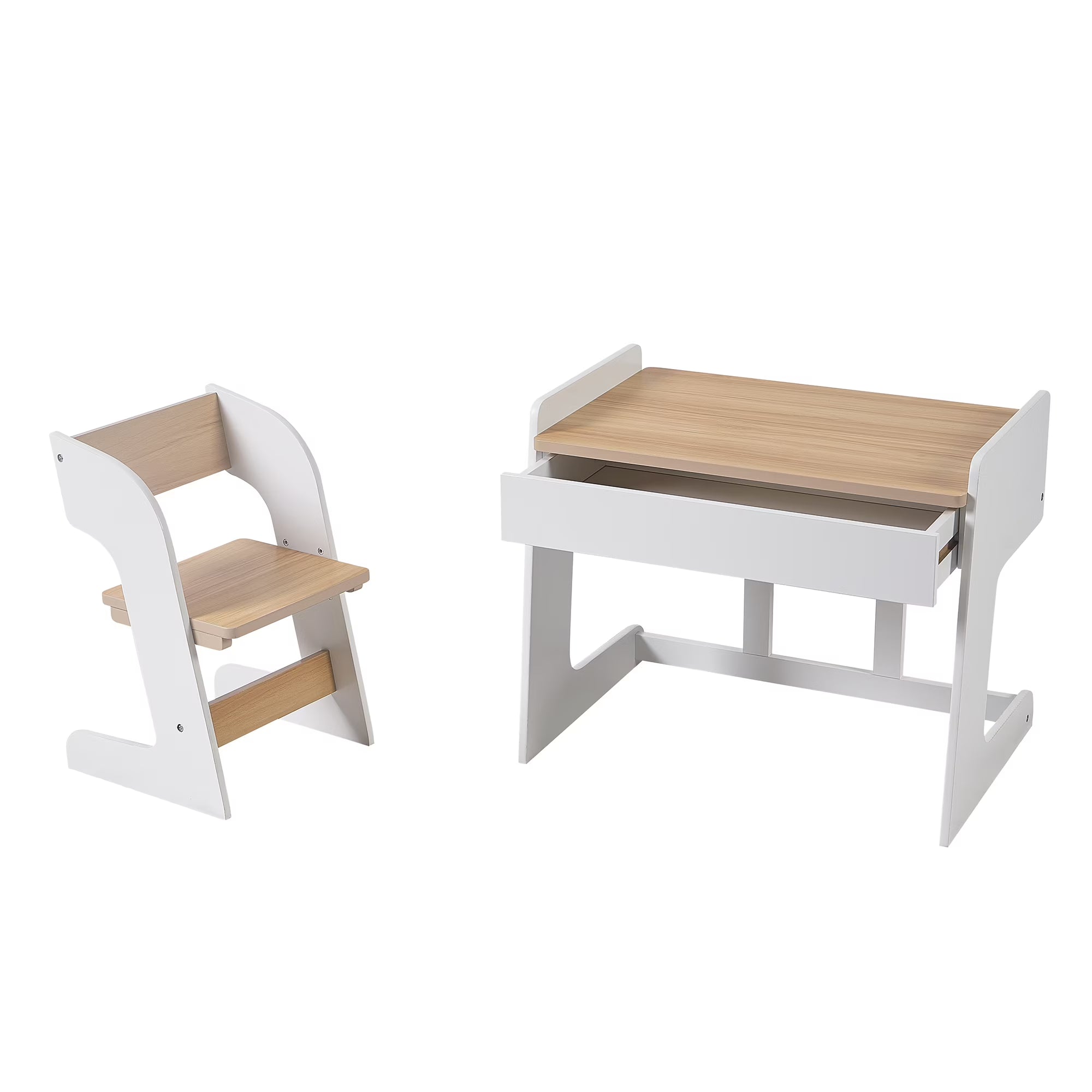 White & Natural Wooden Kids Table and Chair Set, 2 Piece G217