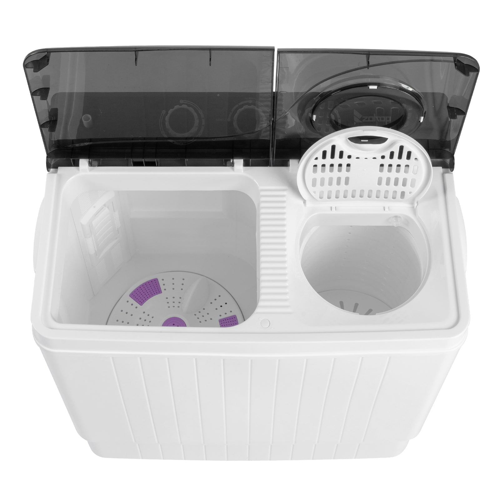 Semi-automatic Twin Tub Washing Machine with Built-in Drain Pump, 26Lbs, White&Black C830208