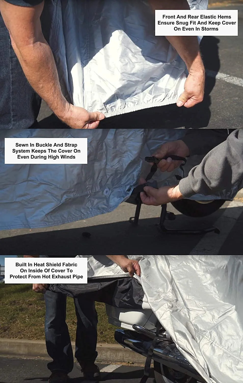 Motorcycle Cover with Reinforced Securing Straps and Storage Bag A863