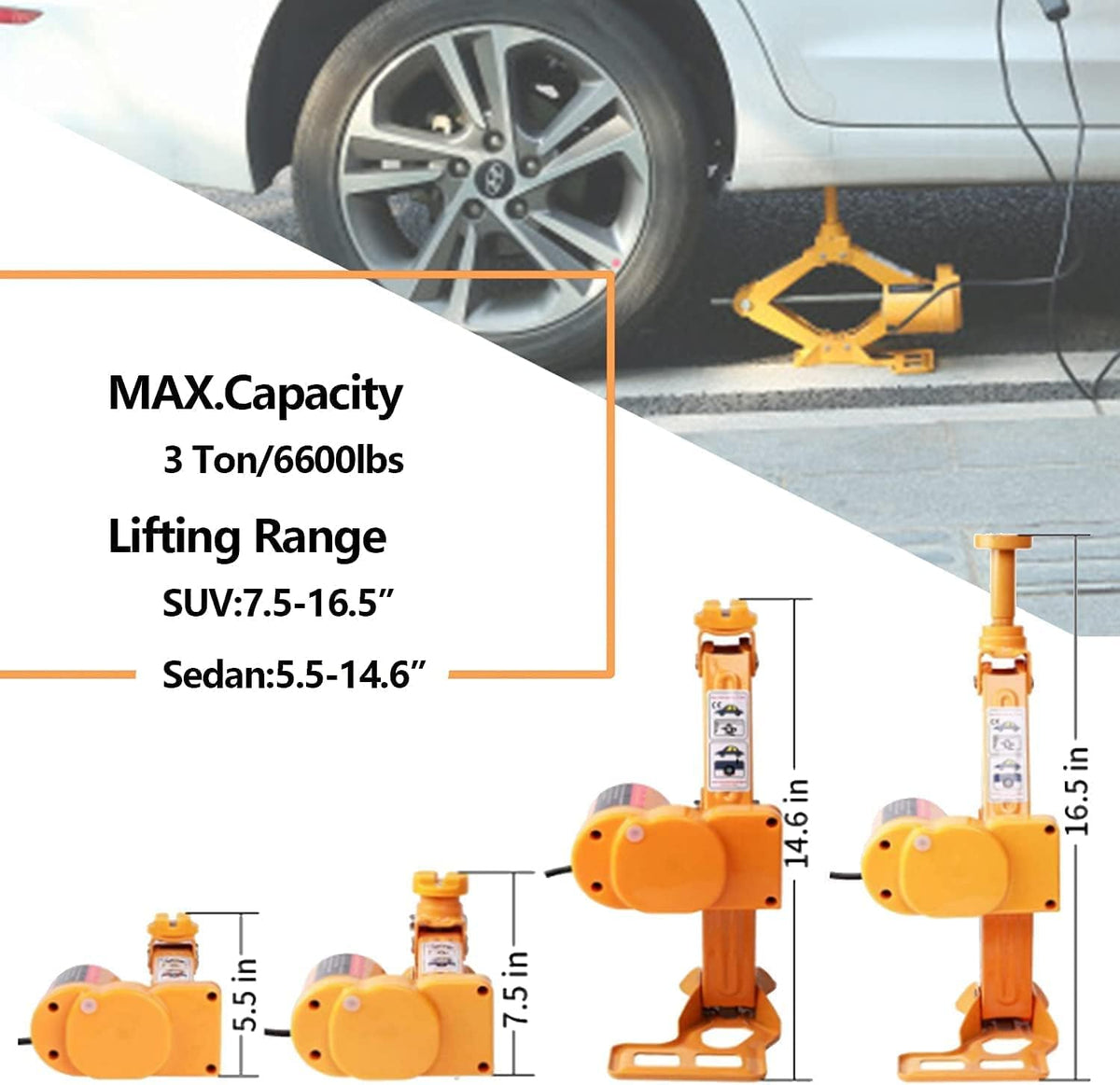 Electric Car Floor Jack 3 Ton Automatic 12v Scissor Lift Jack Pack of 2 V6877