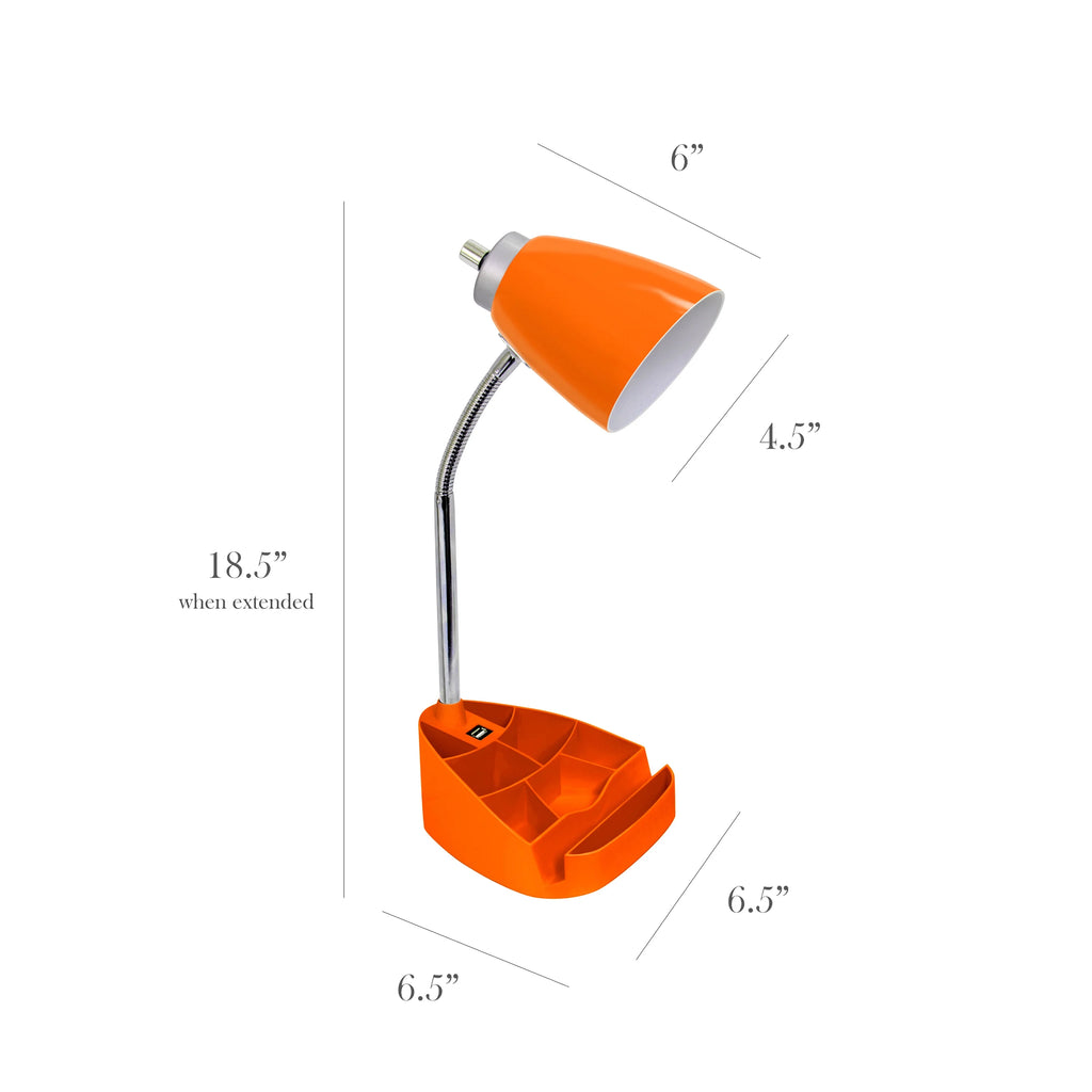 Orange Gooseneck Organizer Desk Lamp with USB port U56346