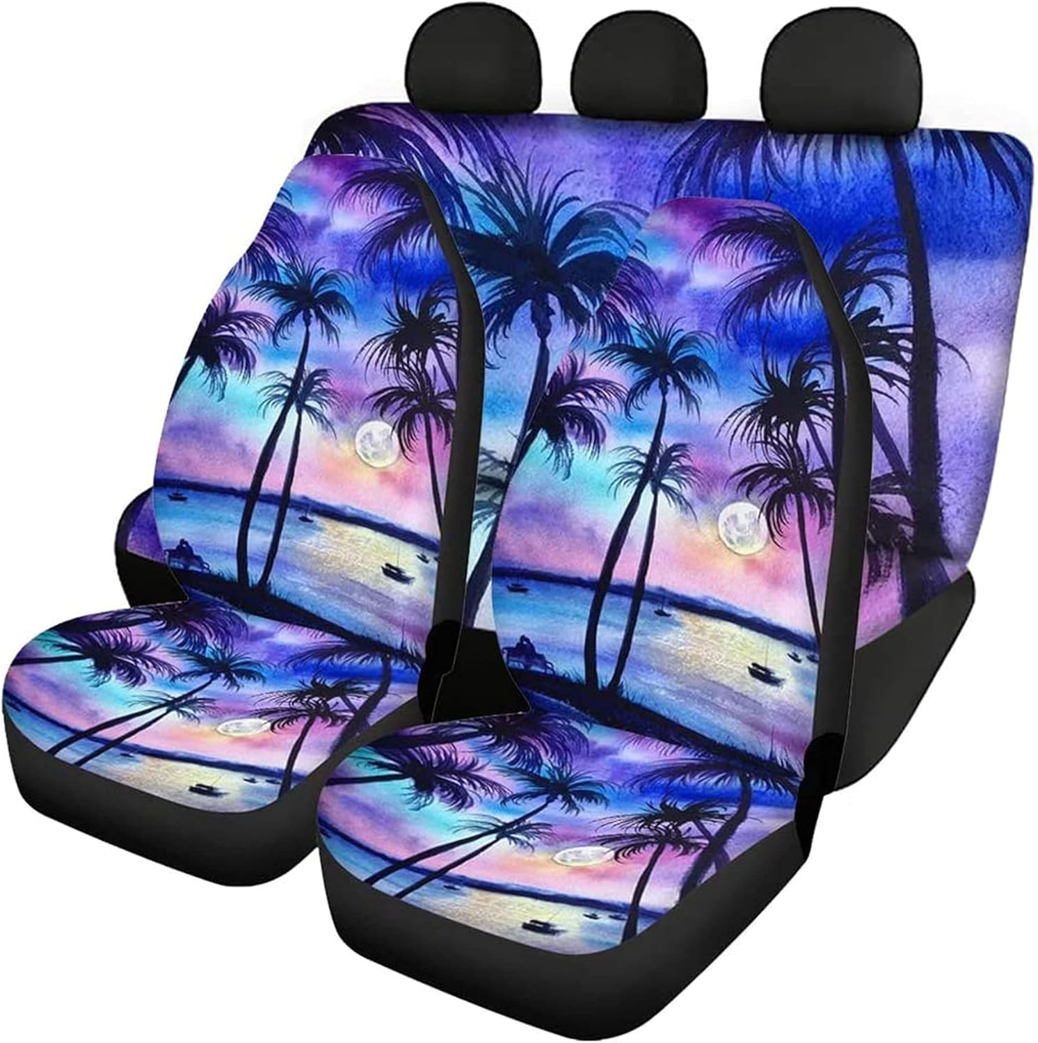4Pcs Rainbow Color Printing Car Front Seat Covers Back Seat Protector Pads Bucket Seat Cushion M61285