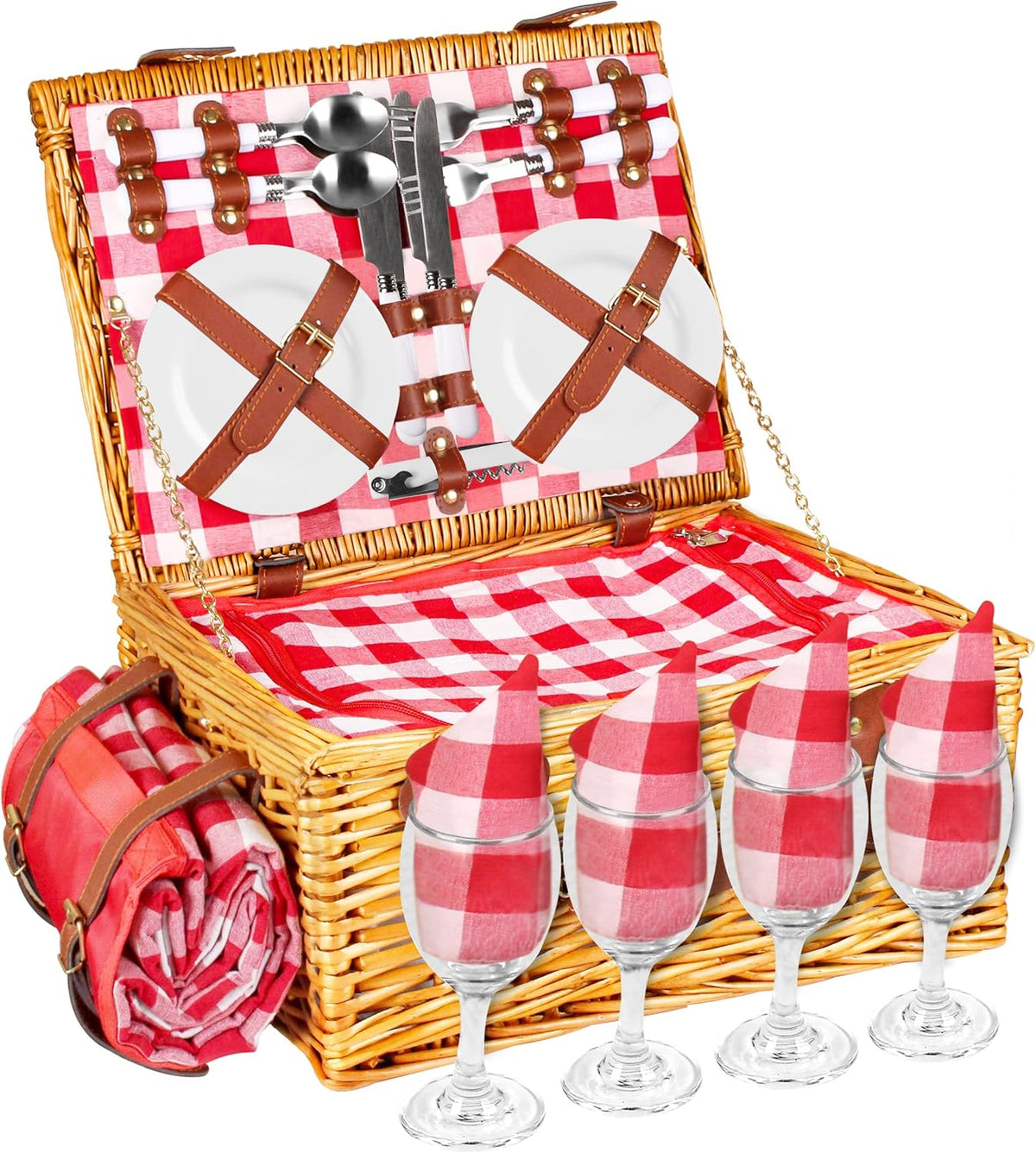 29 Pcs Picnic Set with Waterproof Blanket and Insulated Cooler Compartment V66259