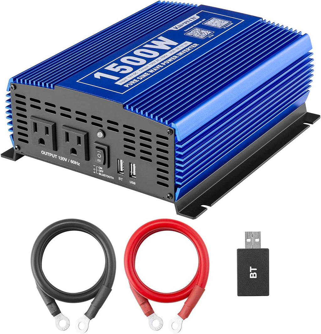 2000W Pure Sine Wave Power Inverter 12V DC to 110V AC with 3 AC Outlets & 1 USB Port E22456